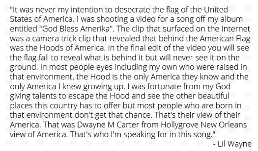 > Lil Wayne Addresses Stepping On The Flag Of The United States Of America - Photo posted in The Hip-Hop Spot | Sign in and leave a comment below!