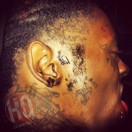 Lil Wayne nova tatuagem 5BORO pombo do lado do seu rosto
