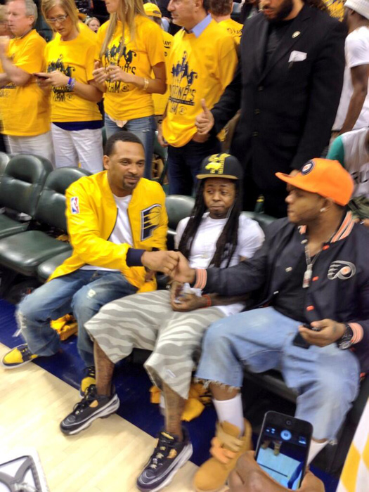 Lil Wayne Attends Indiana Pacers vs. Miami Heat Game In Indianapolis [Pictures]