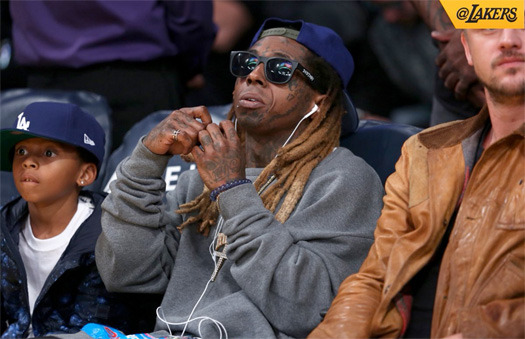 Lil Wayne Takes His & Lauren London’s Son Cameron To Watch The Los Angeles Lakers vs. Brooklyn Nets NBA Game