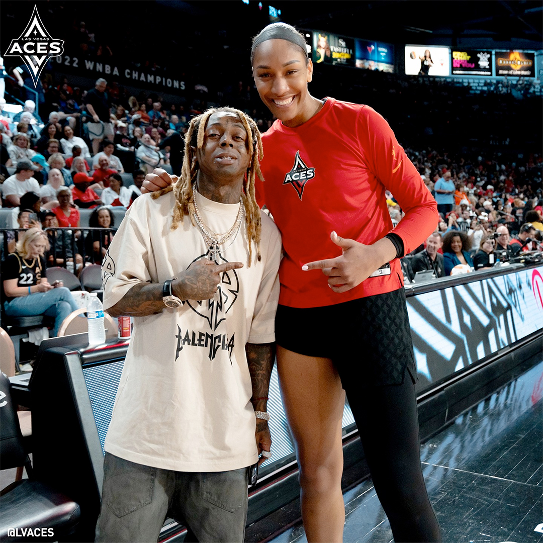 Lil Wayne Sits Court-Side At The Las Vegas Aces vs Dallas Wings WNBA Game