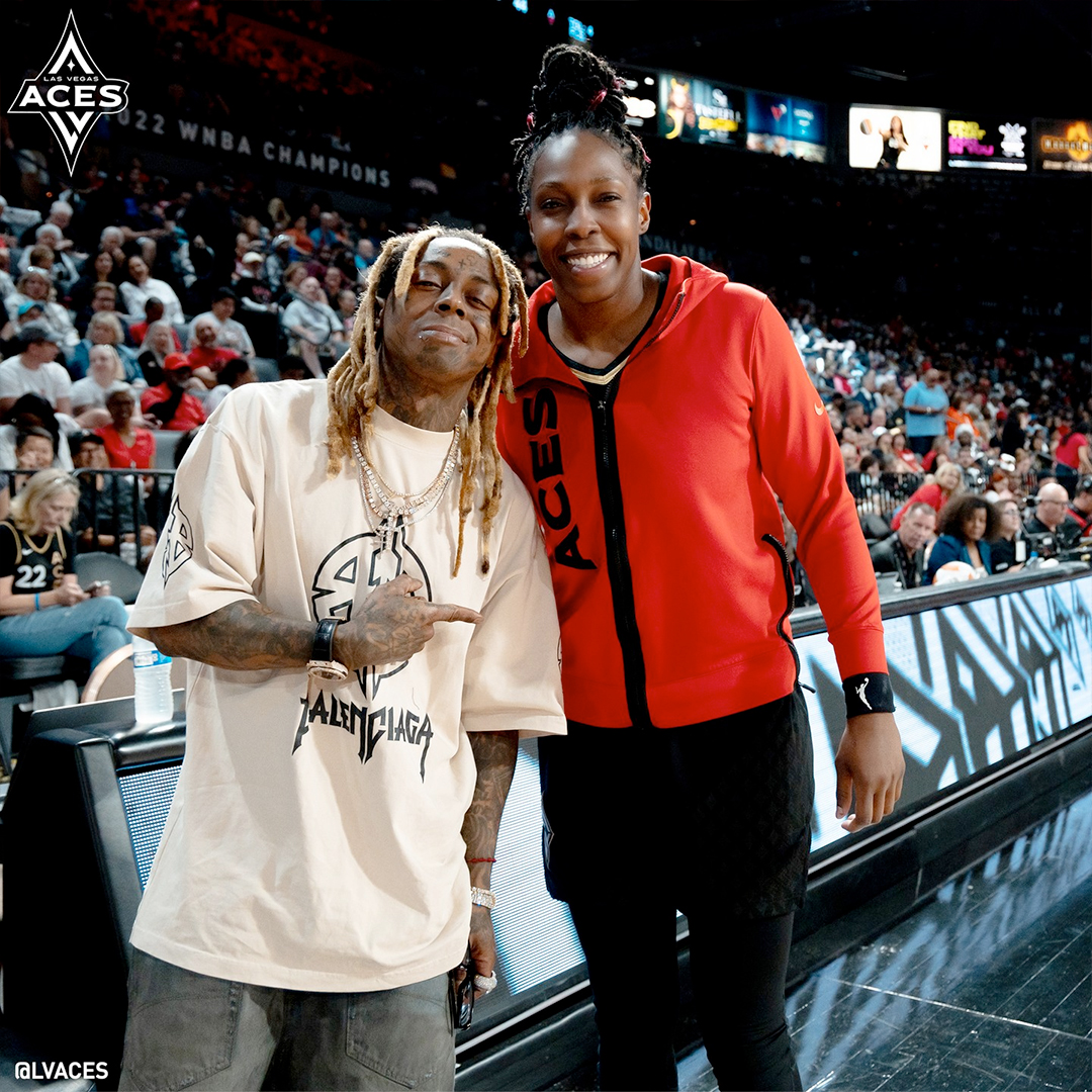 Lil Wayne Sits Court-Side At The Las Vegas Aces vs Dallas Wings WNBA Game