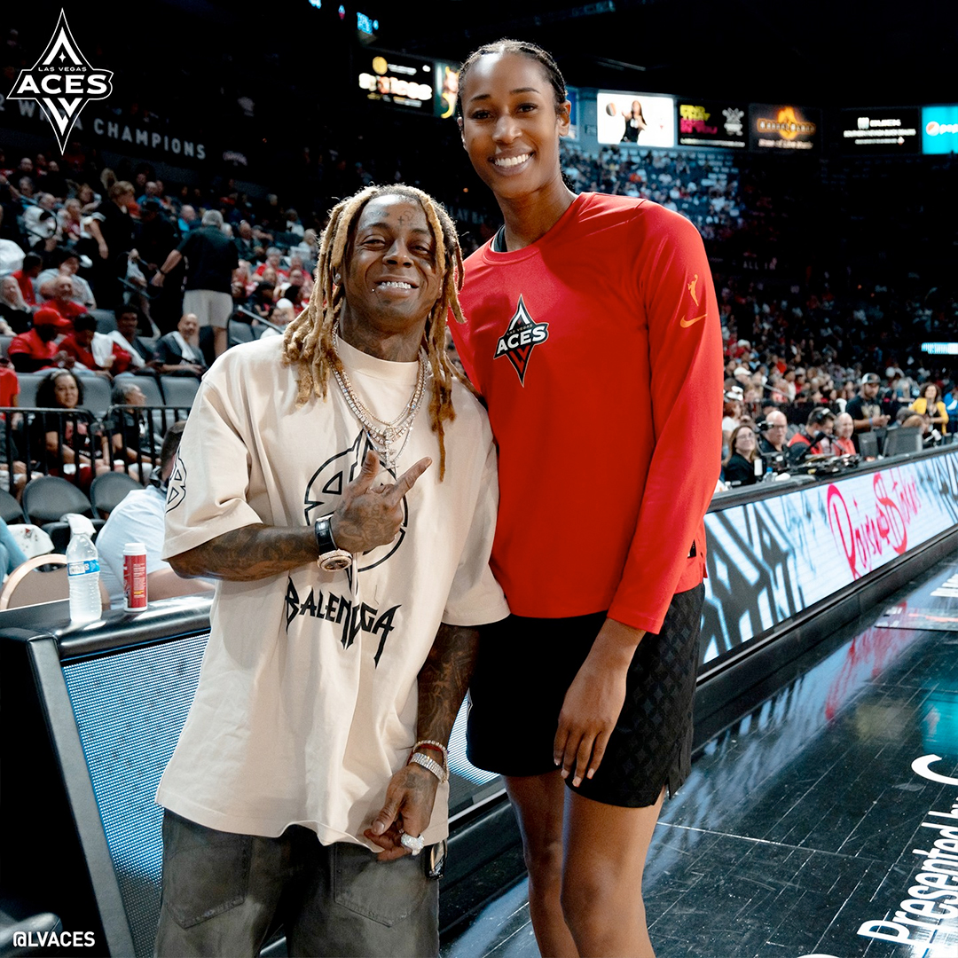 Lil Wayne Sits Court-Side At The Las Vegas Aces vs Dallas Wings WNBA Game