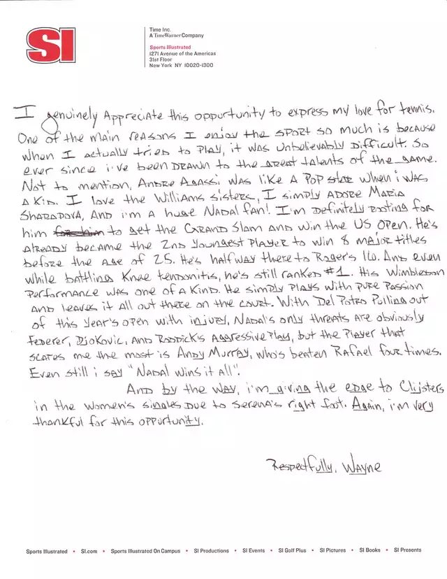 Lil Wayne US Open 2010 Winners Handwritten Letter Rikers Island