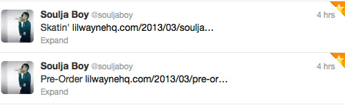 Soulja Boy Tweets A LilWayneHQ Link