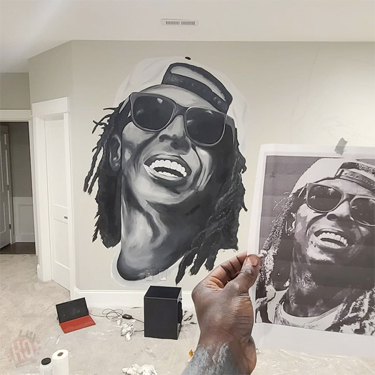 DaBaby Has Lil Wayne Painted On His Studio Wall In His House