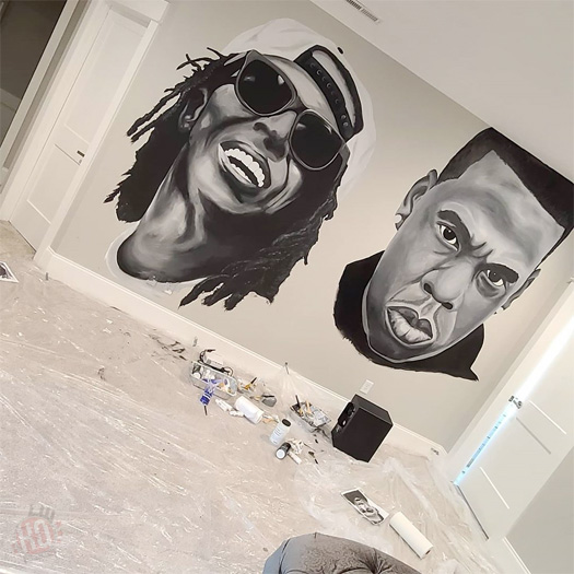 DaBaby Has Lil Wayne Painted On His Studio Wall In His House