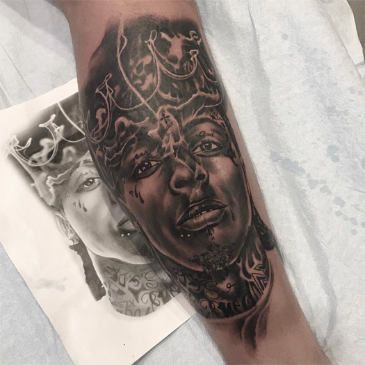 Duke Riley Tattoos A Portrait Of Lil Wayne On His Leg