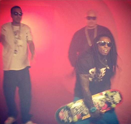 On Set Of Fat Joe, Lil Wayne & French Montana Yellow Tape Video Shoot