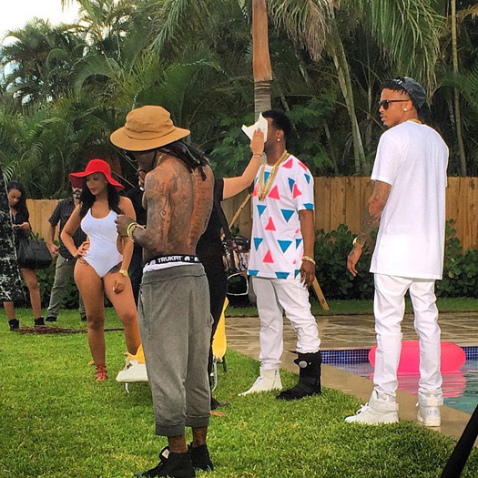 On Set Of Juicy J, Lil Wayne & August Alsina Miss Mary Mack Video Shoot In Miami