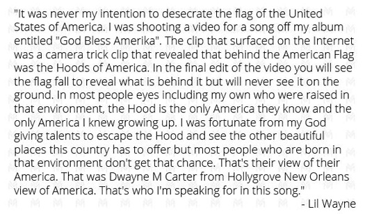 Lil Wayne Addresses Stepping On The Flag Of The United States Of America