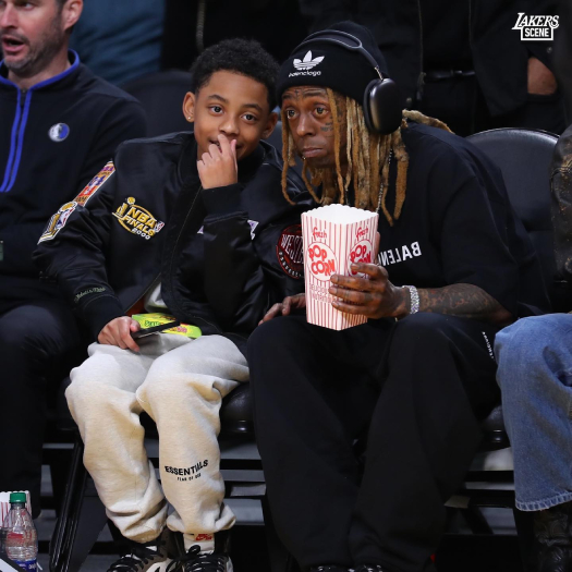Lil Wayne Attends Lakers vs Mavs NBA Game With His Son Kameron Carter + Shows Love To LeBron James Mother Gloria