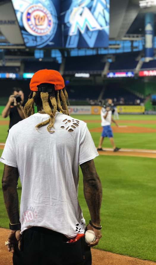 Lil Wayne Attends Miami Marlins vs Washington Nationals Baseball Game