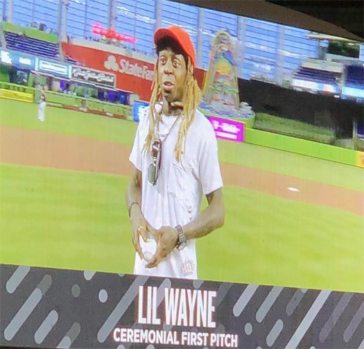 Lil Wayne Attends Miami Marlins vs Washington Nationals Baseball Game
