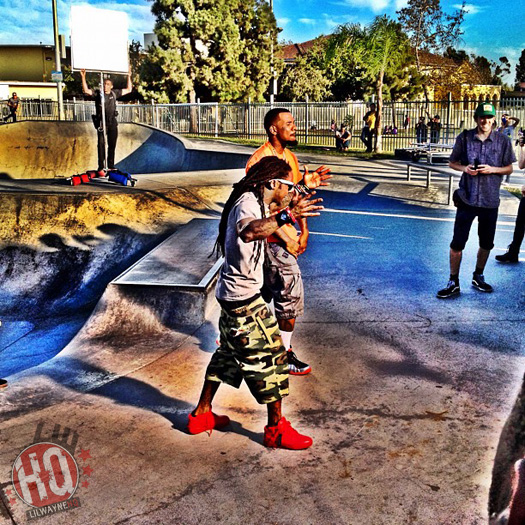 Lil Wayne On Set Of Games Celebration Video At Belvedere Skatepark