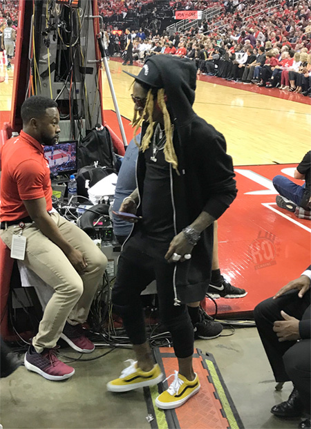 Lil Wayne Sits Court-Side At The Houston Rockets vs. Minnesota Timberwolves NBA Game