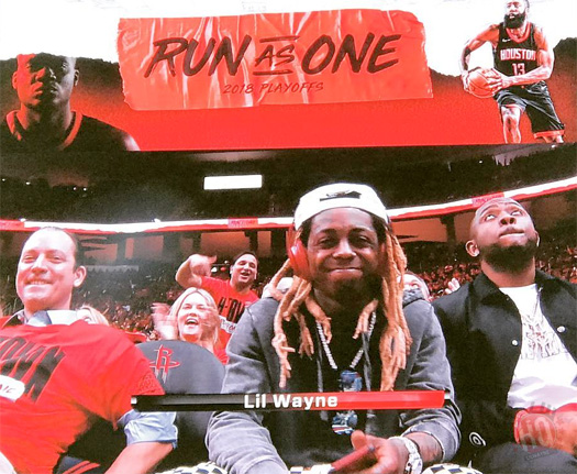 Lil Wayne Sits Court-Side At The Houston Rockets vs Utah Jazz NBA Game