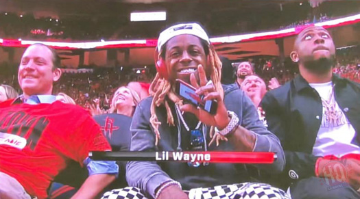 Lil Wayne Sits Court-Side At The Houston Rockets vs Utah Jazz NBA Game