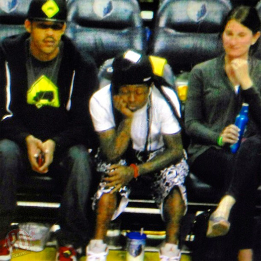 Lil Wayne Sits Courtside At Oklahoma City Thunder vs Memphis Grizzlies NBA Game