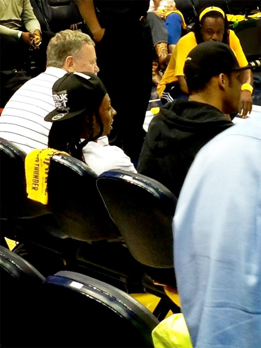 Lil Wayne Sits Courtside At Oklahoma City Thunder vs Memphis Grizzlies NBA Game