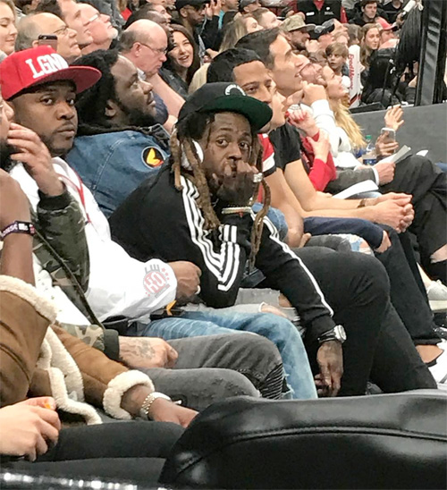Lil Wayne Sits Courtside At The Trail Blazers vs Thunder NBA Game To Support Damian Lillard