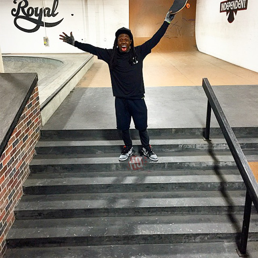 Watch Lil Wayne Bust Out A Frontside 180 Down A 7 Stair On His Skateboard