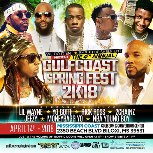 Lil Wayne To Headline The 2018 Gulf Coast Spring Fest In Mississippi With Rick Ross, Jeezy, Yo Gotti & More