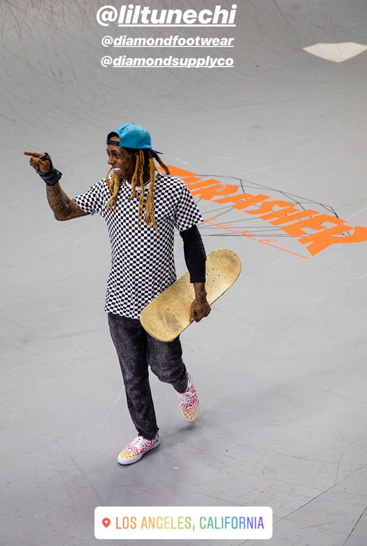 Lil Wayne Hits Up The Diamond Supply Co Indoor Skate Park In Los Angeles