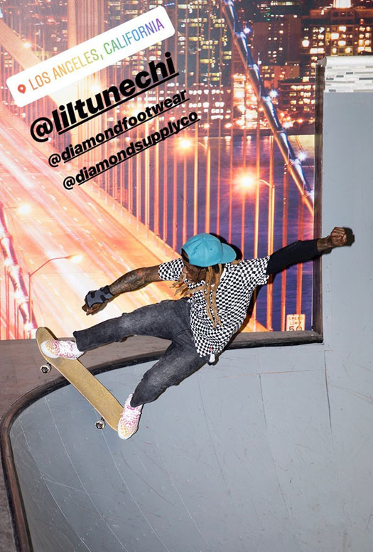 Lil Wayne Hits Up The Diamond Supply Co Indoor Skate Park In Los Angeles