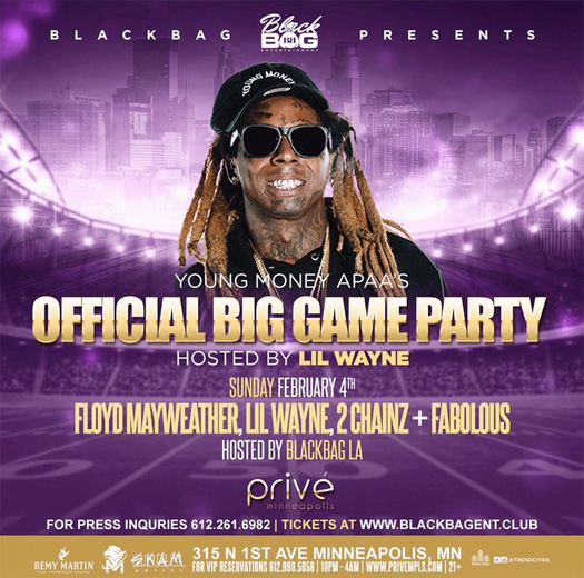 Lil Wayne To Host A Big Game Party At Prive In Minneapolis With Floyd Mayweather, 2 Chainz & Fabolous