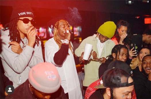 Lil Wayne Parties At LIV In Miami, Vibes Out To Roddy Ricch The Box, Throws Up Gang Signs To Duffle Bag Boy