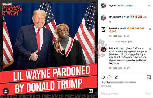 Lil Wayne Thanks Donald Trump For His Pardon + Fat Joe, 2 Chainz, Busta Rhymes, Lil Skies & More React To The News