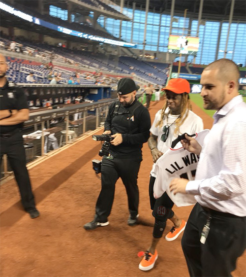 Lil Wayne Throws The First Pitch At The Miami Marlins vs Washington Nationals Baseball Game