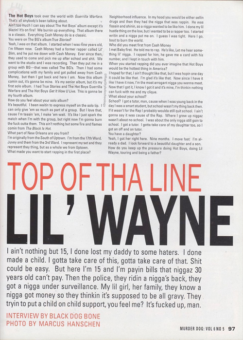 Scans Of Lil Wayne Cover Story For Murder Dog Magazine 1998 Issue