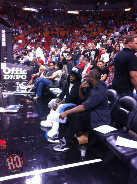 Pictures Of Lil Wayne Sitting Courtside At Charlotte Bobcats vs Miami Heat Game