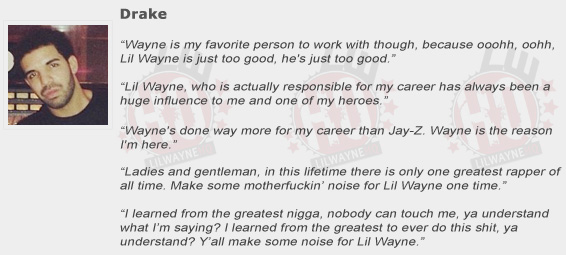 Drake Compliments Lil Wayne