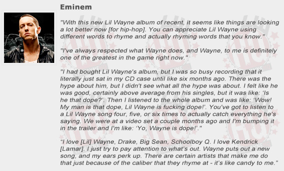 Eminem Compliments Lil Wayne