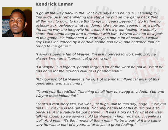 Kendrick Lamar Compliments Lil Wayne