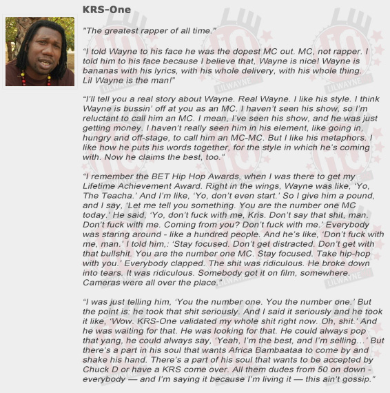 KRS-One Compliments Lil Wayne