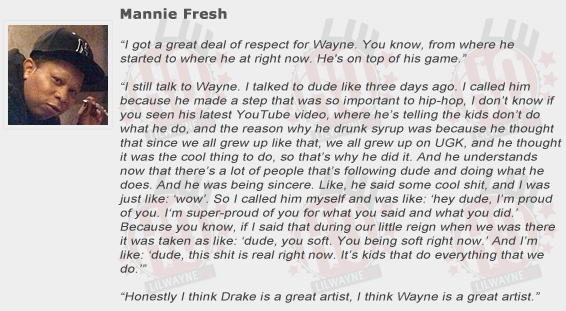 Mannie Fresh Compliments Lil Wayne