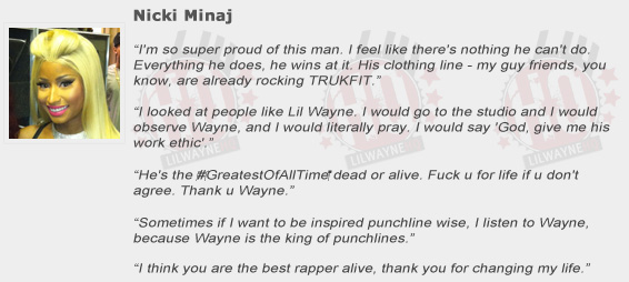 Nicki Minaj Compliments Lil Wayne