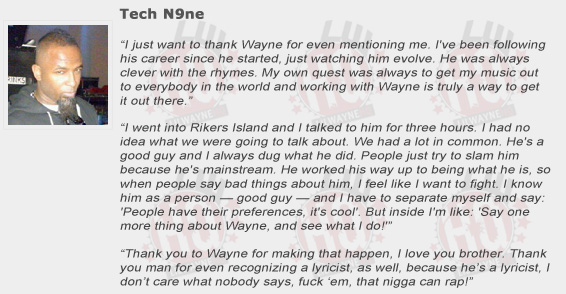 Tech N9ne Compliments Lil Wayne