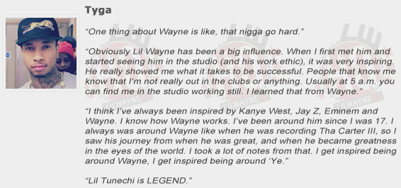 Tyga Compliments Lil Wayne