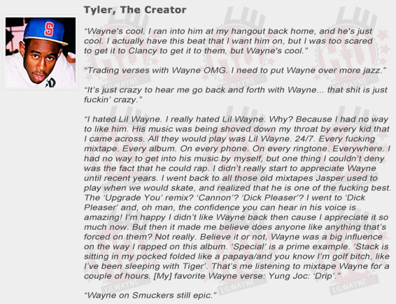 Tyler The Creator Compliments Lil Wayne