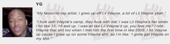 YG Compliments Lil Wayne