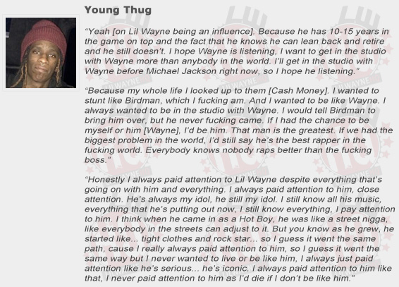 Young Thug Compliments Lil Wayne